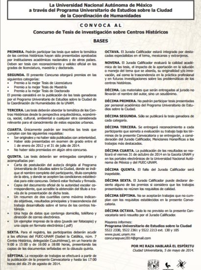 Concurso de Tesis de investigación sobre Centros Históricos – UNAM
