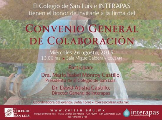 Convenio general de colaboración | El Colegio de San Luis-INTERAPAS