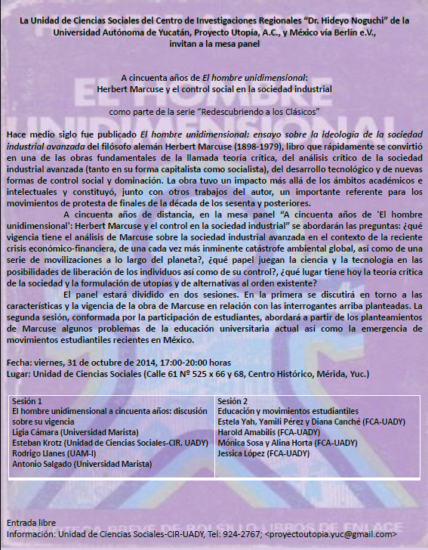 Panel «A cincuenta años de El hombre unidimensional: Herbert Marcuse y el control social en la sociedad industrial»