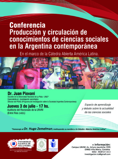Conferencia: «Producción y circulación de conocimientos de ciencias sociales en la Argentina contemporánea” – UNVM