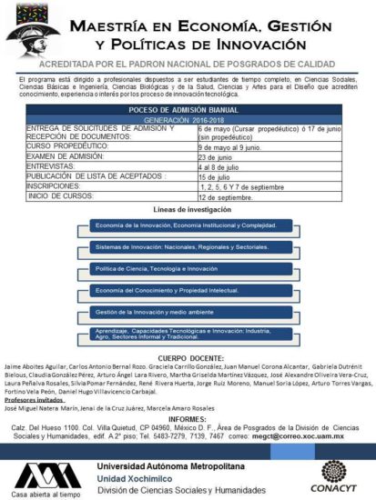 Maestría en Economía, Gestión y Políticas de Innovación | División de Ciencias Sociales y Humanidades, UAM-Xochimilco