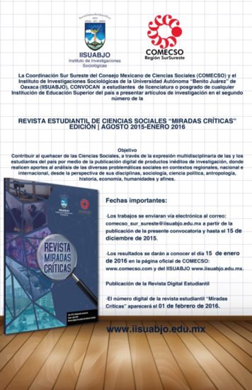 Convocatoria: Segundo número de la revista «Miradas Críticas» | Coordinación Sur Sureste / IISUABJO