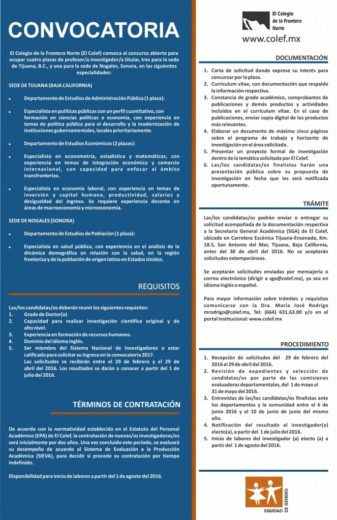 Plazas como profesor (a) investigador (a) | El Colegio de la Frontera Norte