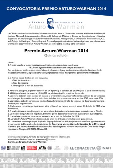 Convocatoria al Premio Arturo Warman 2014