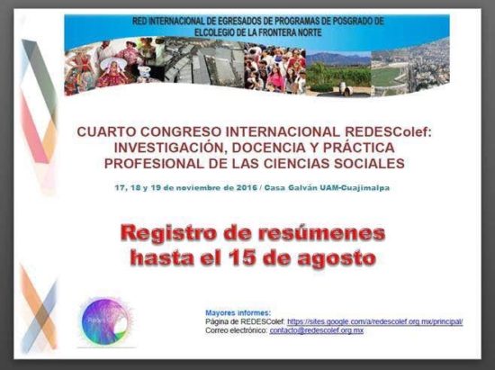 Cuarto Congreso Internacional REDESColef “Investigación, Docencia y Práctica Profesional de las Ciencias Sociales”
