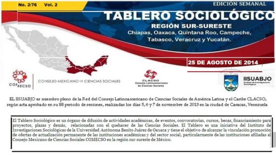 TABLERO SOCIOLÓGICO No. 2 Vol. 2/2014 – COMECSO, Coordinación Sur-Sureste