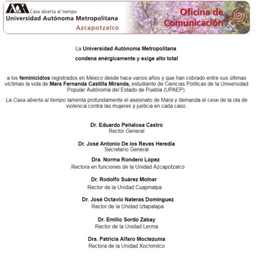 UAM condena los feminicidios en México
