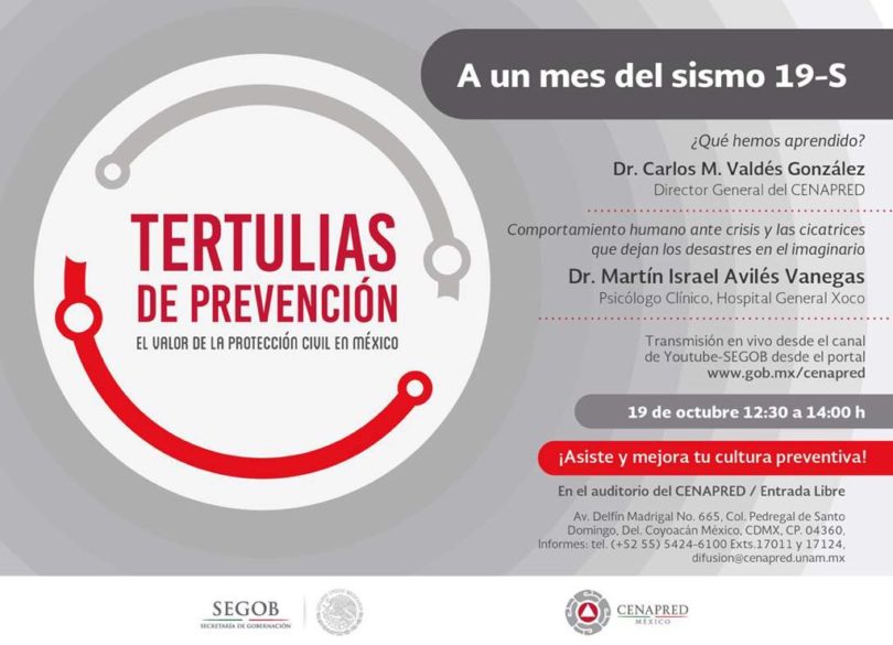 Tertulias de prevención a un mes del 19-S