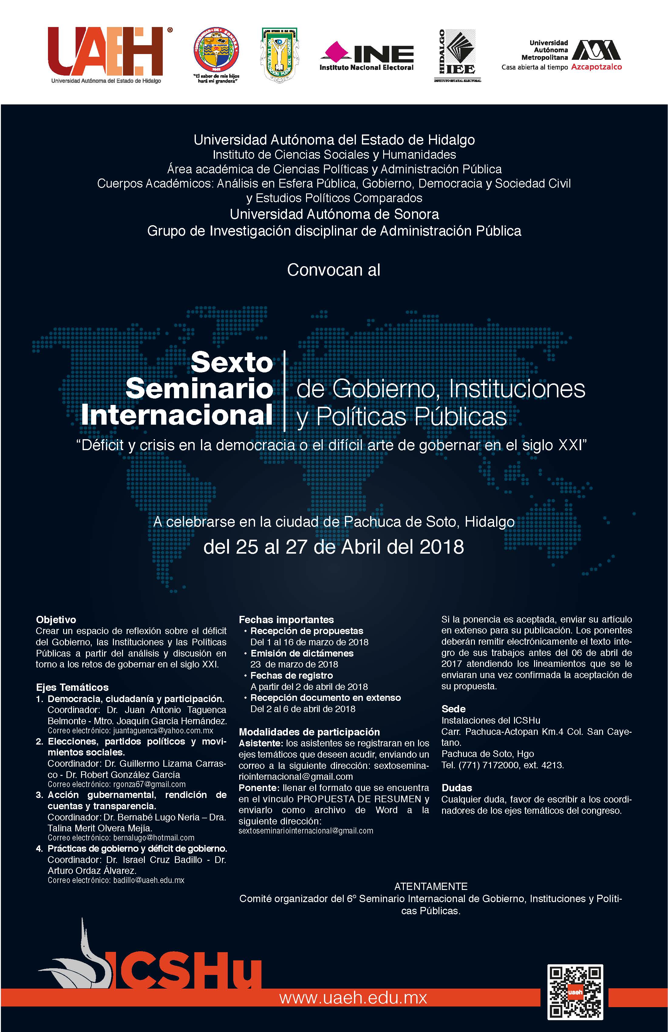 Cartel Sexto Seminario Internacional de Gobierno, Instituciones y Políticas Públicas