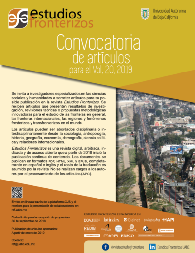 Convocatoria revista Estudios Fronterizos