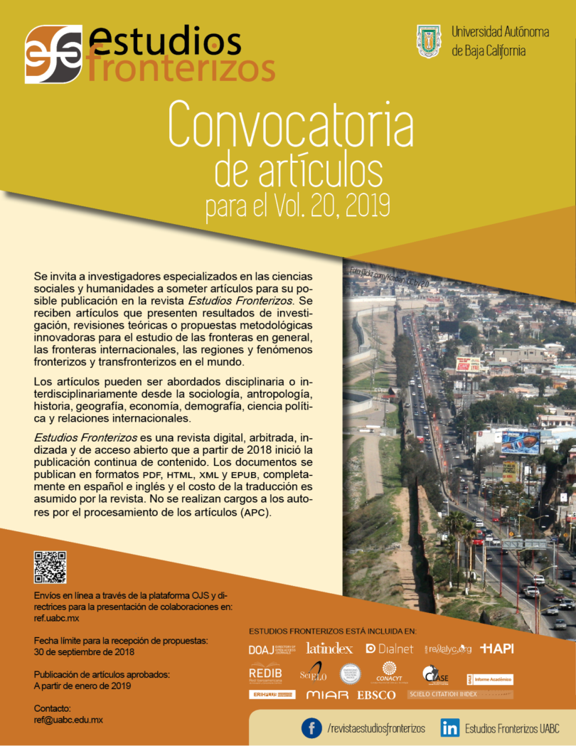Convocatoria revista Estudios Fronterizos