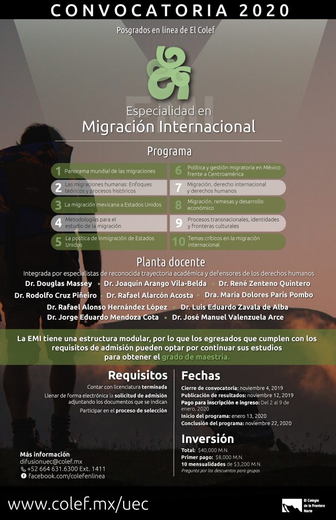 Especialidad en migración internacional 2020