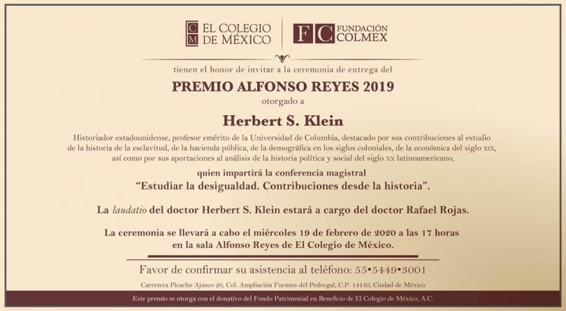 Entrega del Premio Alfonso Reyes 2019