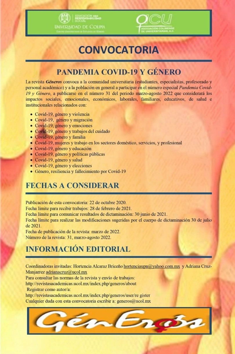 Convocatoria número especial Pandemia Covid-19 y Género
