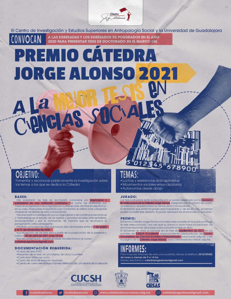 Cátedra Jorge Alonso 2021 a la mejor tesis en Ciencias Sociales