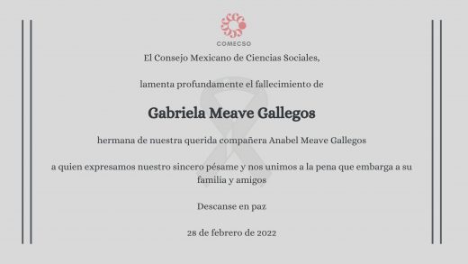 COMECSO lamenta profundamente el fallecimiento de Gabriela Meave Gallegos