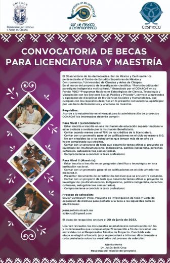 Convocatoria de becas para licenciatura y Maestría