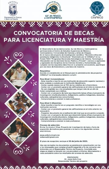 Convocatoria de becas para licenciatura y Maestría