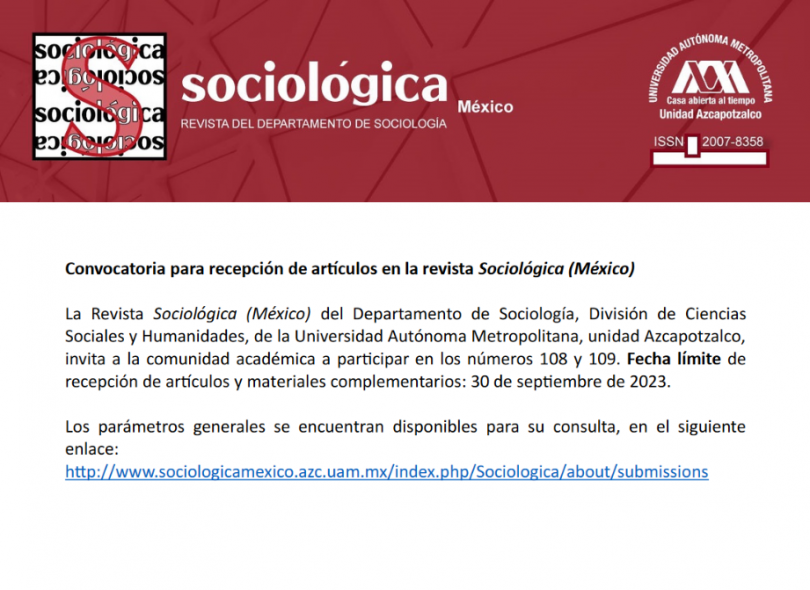 Convocatoria para publicar en la revista Sociológica