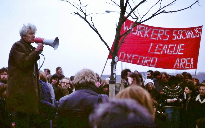 E. P. Thompson at a protest rally, 1980.