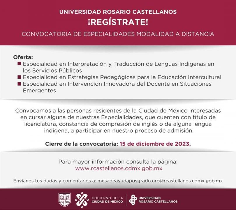 Convocatoria a las Especialidades IRC / Ciclo escolar 2024-1