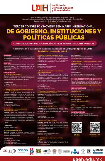 Tercer Congreso y Noveno Seminario Internacional de  Gobierno, Instituciones y Políticas Públicas