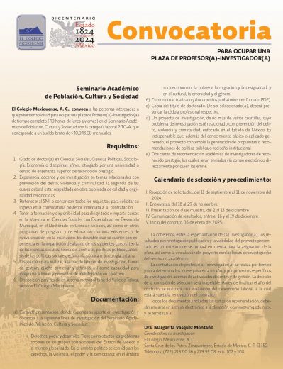Plaza de Profesor(a)-Investigador(a) Población, Cultura y Sociedad
