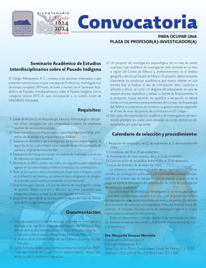 Plaza de profesor(a)-investigador(a) Estudios Interdisciplinarios sobre el Pasado Indígena