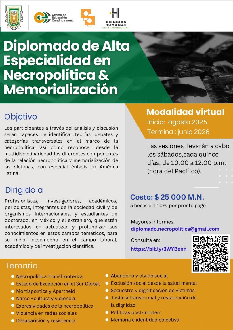 Diplomado de alta especialidad en necropolítica y memorialización