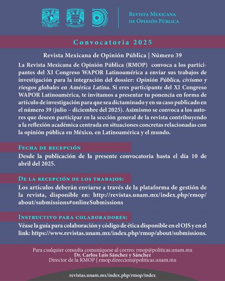 Publica en la Revista Mexicana de Opinión Pública