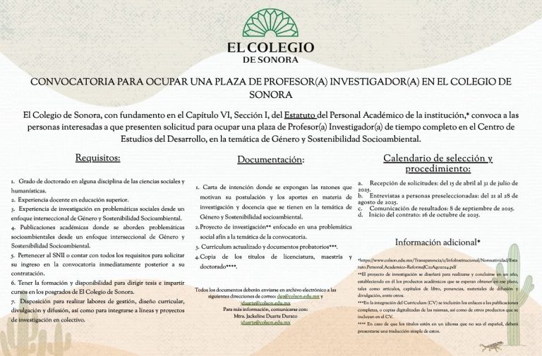 Plaza de profesor(a) investigador(a) en El Colegio de Sonora