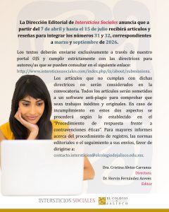 Publica en la revista Intersticios Sociales