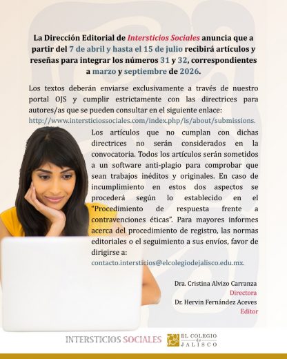 Publica en la revista Intersticios Sociales