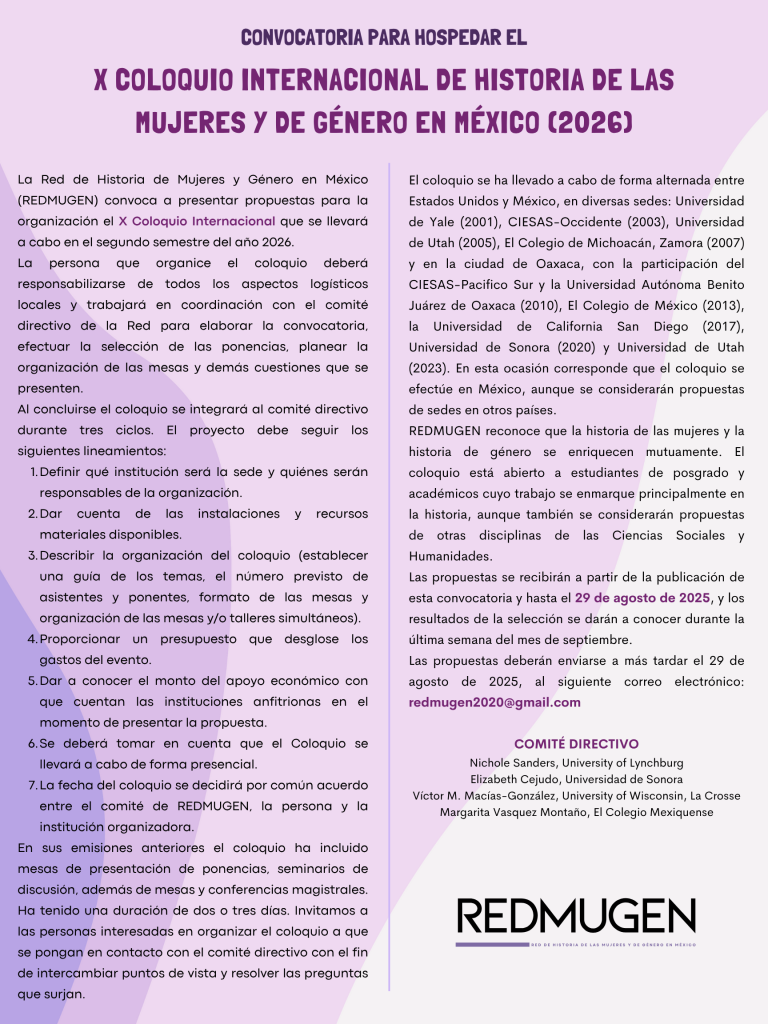 Convocatoria para hospedar el X Coloquio de Historia de las mujeres