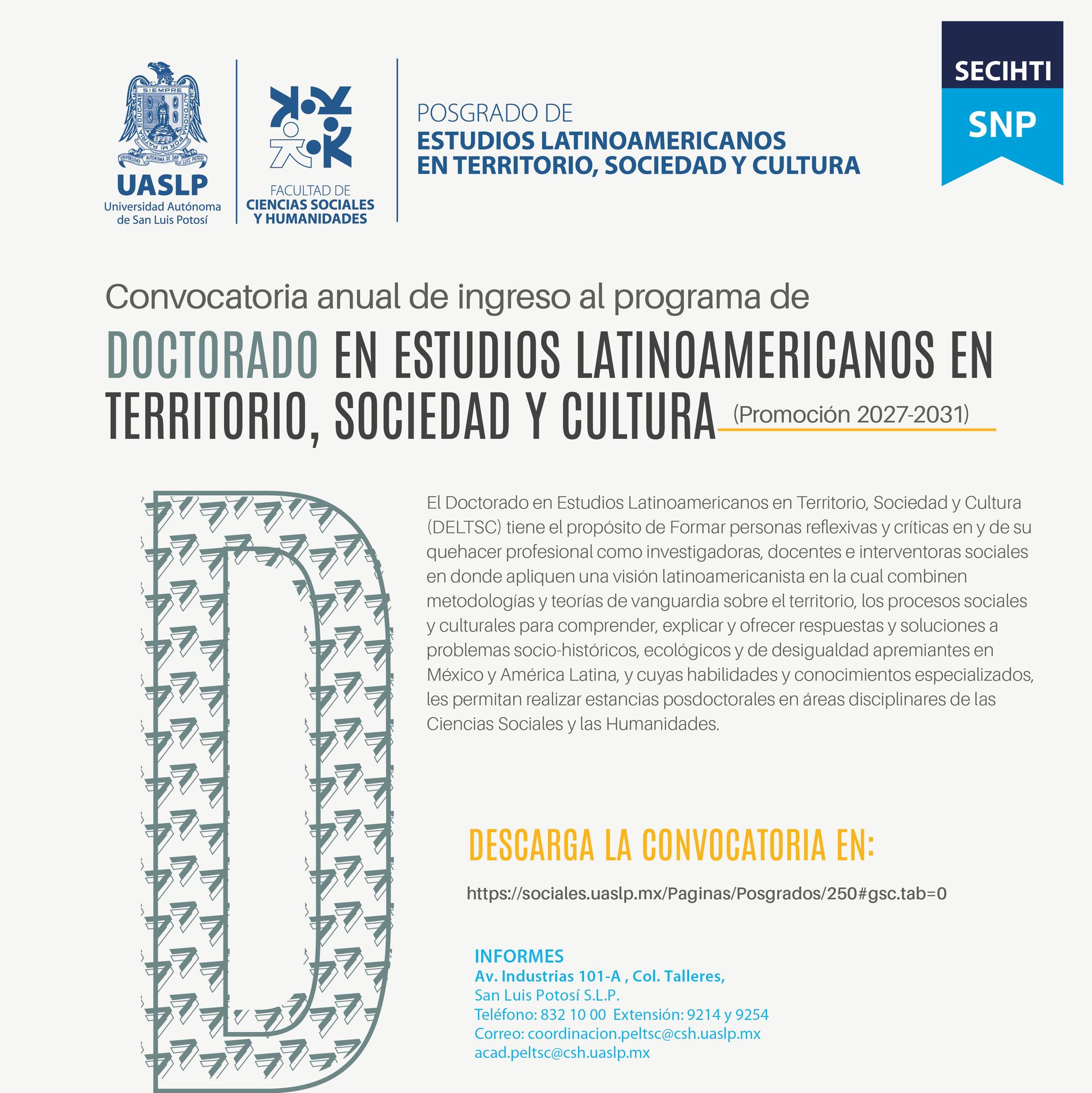 Doctorado en Estudios Latinoamericanos en Territorio, Sociedad y Cultura