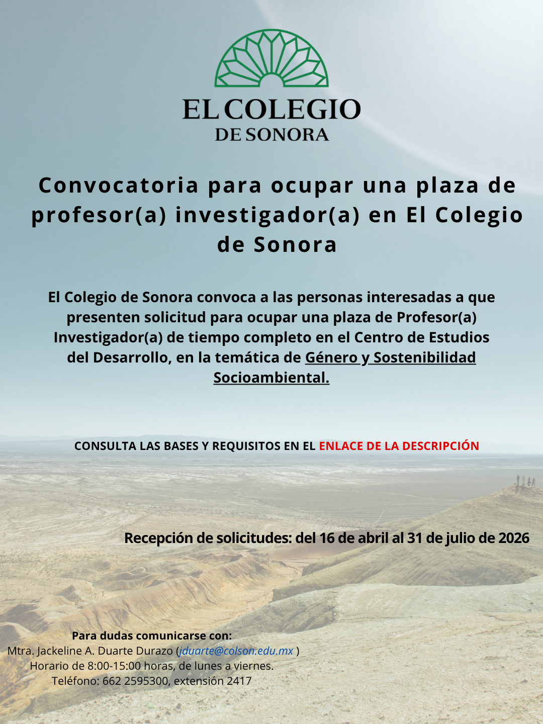 Plaza de Profesor(a) Investigador(a) en El Colegio de Sonora